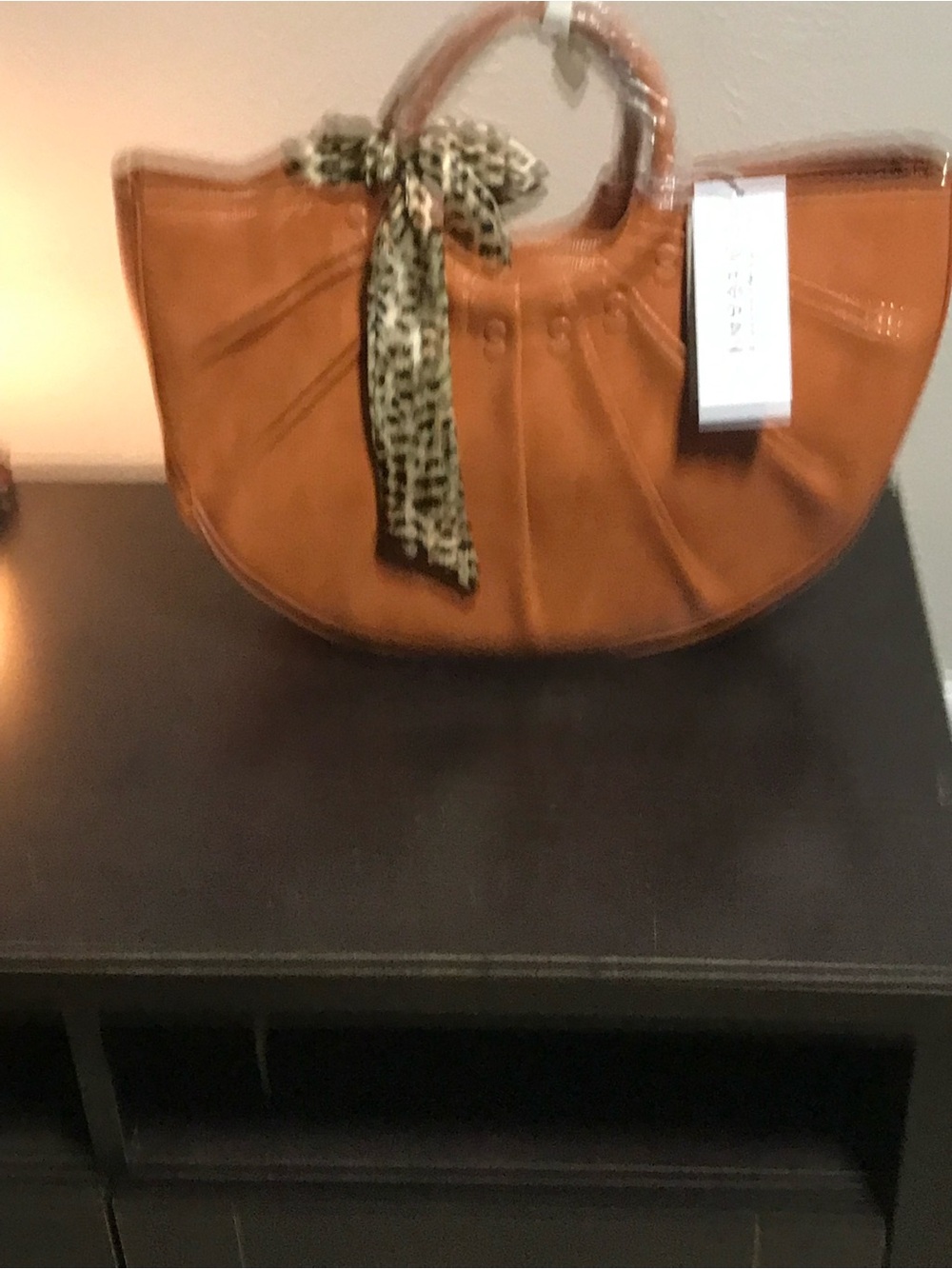 Leather Crescent Tote Bag - Tan
